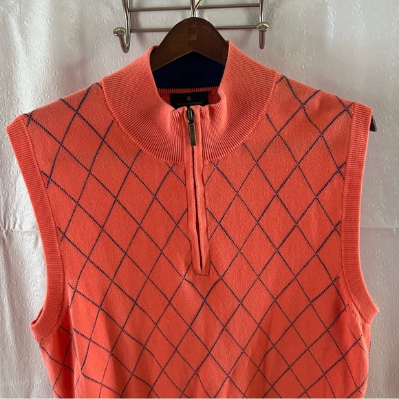 Men’s Brooks Brothers Preppy Argyle Coral/Blue 1/4 Zip Cotton Vest Size Large - Picture 2 of 7